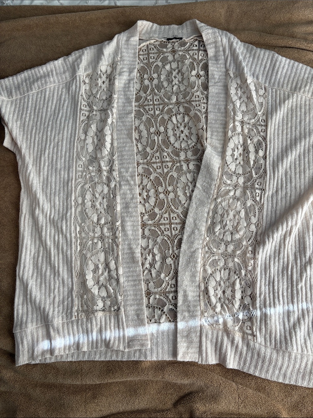 Lace-Panel Open Front Women’s Top - White